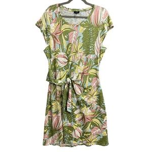 Talbots Tropical Print Dress Faux Wrap Short Sleeve Casual Tropical SummerXL